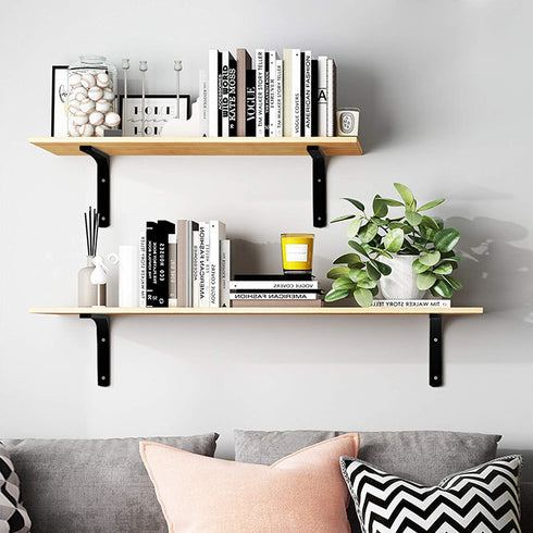 Floating Shelf Brackets,6 x 5 Inch Wall Mounted Industrial Black Metal Shelf Hardware, Shelf Support Angle L Brackets for Shelves,8 Pack