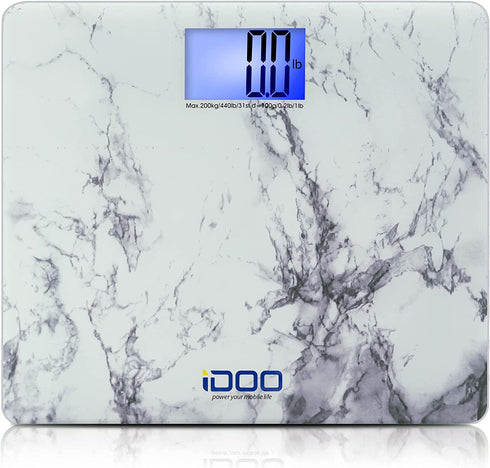 iDOO Bathroom Scale, Highly Accurate Smart Digital Body Weight Scale with Large LED Backlit Display, Marble and Round Corner Design, Measures Weight up to 440 Pounds, Batteries Included