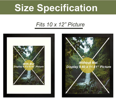 Picture Frames 10x12 Picture Frame Set of 2,Display Pictures 8x10 with Mat or 10x12 Without Mat for Wall or Tabletop Display Gallery Photo Frames,Pre-Installed Wall Mounting Hardware (Black)