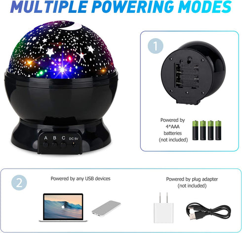 Baby Night Lights, Moon Star Projector 360 Degree Rotation - 4 LED Bulbs 8 Color Changing Light, Romantic Night Lighting Lamp, Unique Gifts for Birthday Nursery Women Children Kids Baby