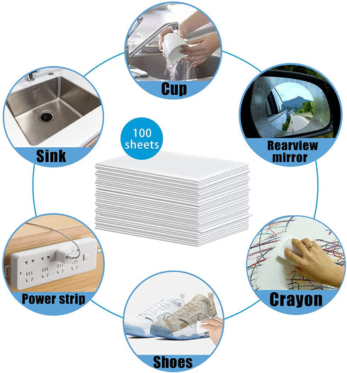 Thin Magic Eraser Sheets Disposable,100 Count Eraser Sheets,Magic Cleaning Sheets for Kitchen Bathroom Outdoor Hard-to-Reach Surfaces and Gaps