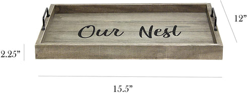 Elegant Designs HG2000-RGO Wood w-Handles Decorative Serving Tray, 15.5" x 12", Rustic Gray Our Nest