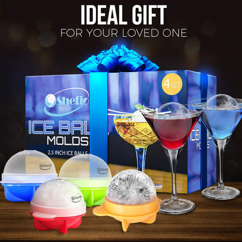 Round Ice Cube Mold Set of 4 Individual 2.5 Inch Tight Sealing, Leak Proof Silicone Big Sphere Ice Ball Makers for Cocktails Whiskey, Bourbon, Scotch, and Fun Entertaining