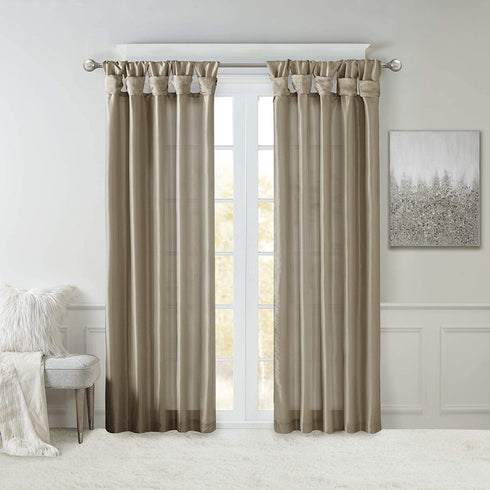 Madison Park Emilia Faux Silk Single Curtain with Privacy Lining, DIY Twist Tab Top, Window Drape for Living Room, Bedroom and Dorm, 50x84, Pewter Brown
