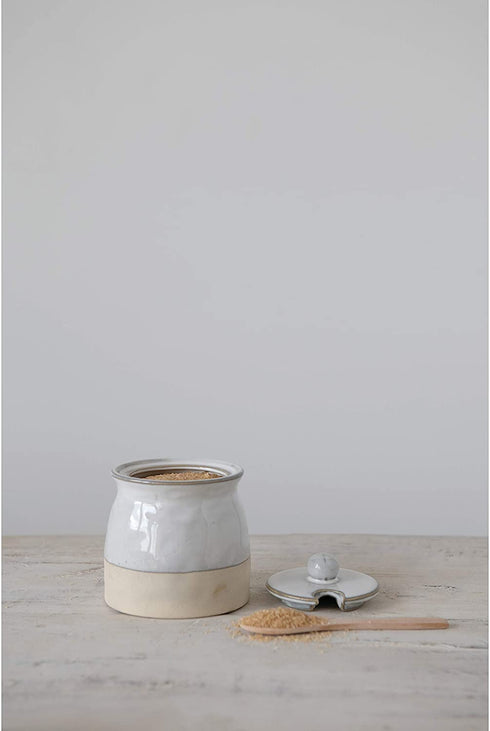 Creative Co-Op White Stoneware Sugar Lid Pot
