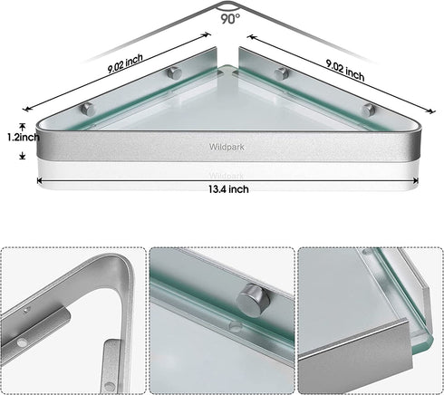 WildPark Glass Shower Shelf, Corner Shower Caddy, Wall Mounted Bathroom Storage Organizer,No Drilling Need with Adhesive for Bathroom,Kitchen, Toilet and Dorm, 2-Pack (2 Pack)