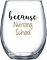 Because Nursing School - Funny Wine Glass 15 oz - Funny Gifts for Nursing Students, for Women, Men, Coworker Gift