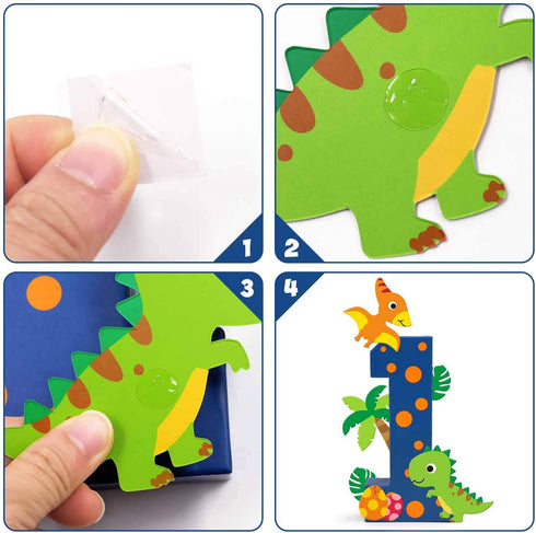 Dinosaur Number 1 Sign Baby First Birthday Cake Smash Photo Prop Dinosaur Birthday Party Decorations Freestanding Paper Mache 1-Year-Old Number Sign