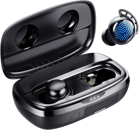 Tribit Wireless Earbuds, 100H Playtime Bluetooth 5.0 IPX8 Waterproof Touch Control True Wireless Bluetooth Earbuds with Mic Earphones in-Ear Deep Bass Built-in Mic Bluetooth Headphones, FlyBuds 3