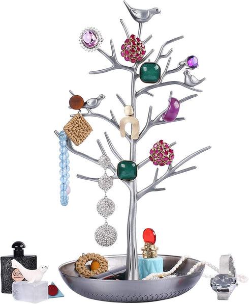AUTODECO Retro Jewelry Tree Organizer for Necklaces and Earrings Ring Tree Holder Display Jewelry Tower Tree Great Gift for Women Girl Antique Silver