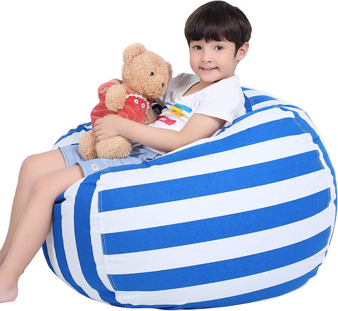 Lukeight Stuffed Animal Storage Bean Bag Chair for Kids, Zipper Storage Bean Bag for Organizing Stuffed Animals, Stripe Bean Bag Chair Cover, (No Beans) Large