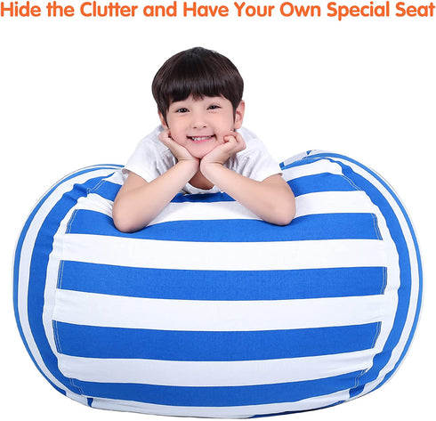 Lukeight Stuffed Animal Storage Bean Bag Chair for Kids, Zipper Storage Bean Bag for Organizing Stuffed Animals, Stripe Bean Bag Chair Cover, (No Beans) Large