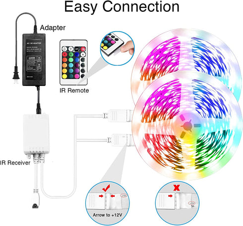 Volivo Bluetooth LED Strip Lights, 50ft Smart Light Strips , App and Remote Control, 5050 RGB Led Lights for Bedroom, Music Sync Color Changing for Room, Kitchen, Party (2 Rolls of 25ft)