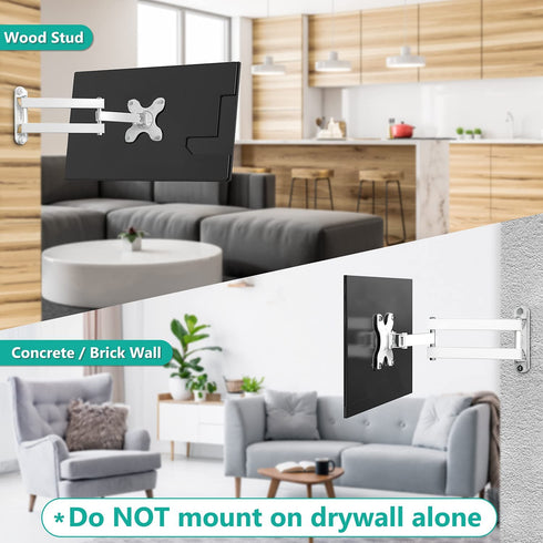 WALI TV Wall Mount Articulating LCD Monitor Full Motion 15 inch Extension Arm Tilt Swivel for Most 13 to 30 inch LED TV Flat Panel Screen with VESA up to 100x100mm (1330LM-W), White