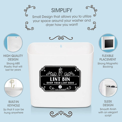 Magnetic Lint Bin For Laundry Room | Farmhouse Retro Magnetic Lint Bin for Laundry Room Storage Decor - Lint Container Space Saving Washer and Dryer Trash Can Solution Wall Mount (Off-White)