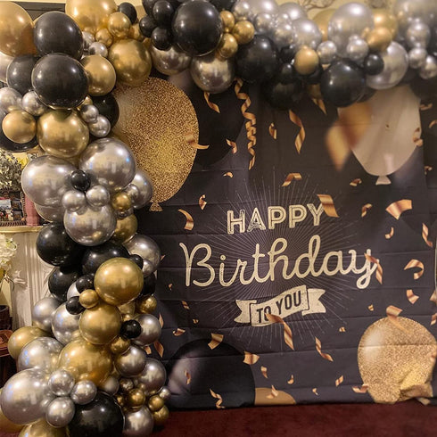 111PCS Black Gold and Silver Balloon Garland Arch Kit Metallic Black Metallic Gold Chrome Silver Latex Balloons Set for Birthday Graduation Bachelorette Wedding New Year Party Decoration