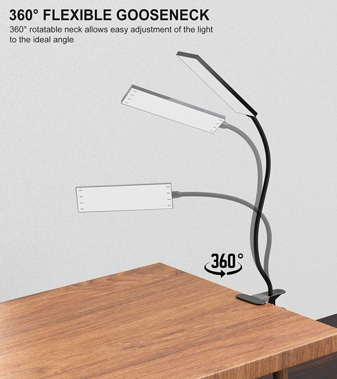 TOPESEL 5W 48 LEDs Dimmable Clip-on Led Desk Lamp, Eye-Care Flexible Gooseneck USB Clamp Reading Lamp, 3 Color Temperature, 14 Brightness Levels Table Lamp, Black