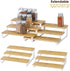 MOOACE 3 Tier Expandable Spice Organizer (15.35"-22.2"L), Bamboo Spice Rack Organizer for Cabinet Countertop Pantry, Set of 2 (White)
