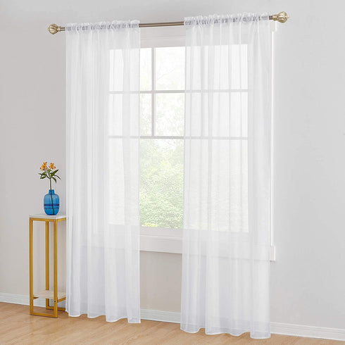 Saixi Elegant White Sheer Voile Curtains 96 Inches Long Sheer Curtains for Spring Living Room - Basic Rod Pocket Soft and Room Decorative for Living Room Bedroom(White, W52 x L96-Inch, 2 Panels)
