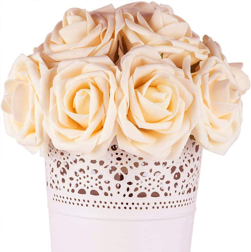 Artificial Flowers Roses 50pcs Champagne Roses Wedding Decoration Real Looking Fake Roses w/Stem for DIY Wedding Bouquets Centerpieces Arrangement Party Baby Shower Home Decoration (Champagne, 50 pcs)