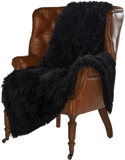 LOCHAS Super Soft Shaggy Faux Fur Blanket, Plush Fuzzy Bed Throw Decorative Washable Cozy Sherpa Fluffy Blankets for Couch Chair Sofa (Black 50" x 60")