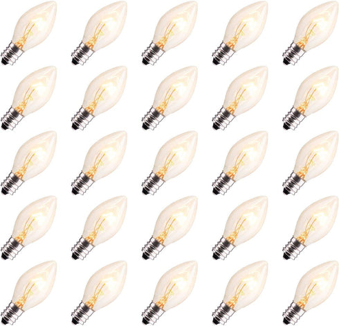 50 Pack C7 Christmas Replacement Light Bulbs, C7 Clear Incandescent Bulb for Christmas String Light, E12 Candelabra Base, 5 Watt, Clear