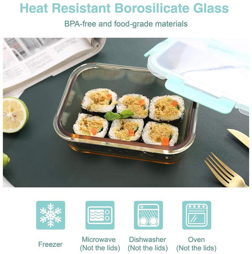 Emica Glass Food Container Set-6 Pack, Glass Amber Color Meal Prep Containers, Food Prep Containers Glass with Lids, Glass Bento, Airtight Glass Bento Boxes, Glass Food Storage Set (6 Containers & 6 Lids)