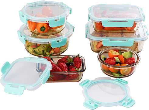 Emica Glass Food Container Set-6 Pack, Glass Amber Color Meal Prep Containers, Food Prep Containers Glass with Lids, Glass Bento, Airtight Glass Bento Boxes, Glass Food Storage Set (6 Containers & 6 Lids)