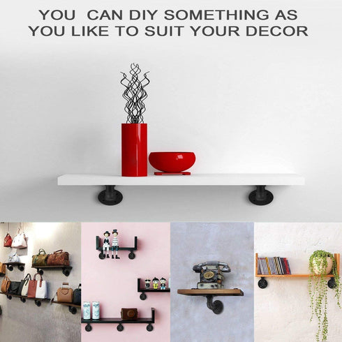 TLBTEK 4Pack Pipe Shelf Brackets Industrial DIY Pipe Decor Wall Shelves Brackets for Wood Floating Shelf Rustic Shelving Pipe Brackets Hardware Included