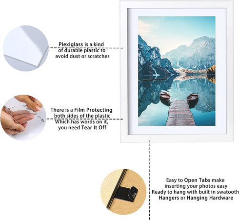 11x14 Picture Frames White Display Picture Frame A4 Solid Wood with Mat Wooden Photo Frame for Wall Hanging or Table Top Home Decoration-11x14 White(1 Pack)