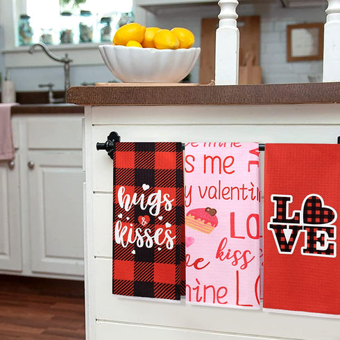 Valentine's Kitchen Towels Dish Towels (4 Pattern Designs) 15.7''x23.6'' Absorbent Hand Towels Valentine's Day Kitchen Novelty Gift for Couples Kitchen Decor Housewarming Gift Holiday Towels Set of 4