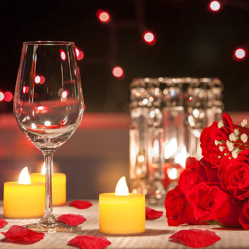 B2LOVER 24 Packs Flameless Candles with 1000 Packs Artificial Rose Petals for Romantic Night,Battery Operated Led Candles Valentine's Day Wedding Table Party Anniversary Decor