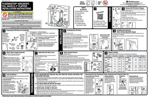 Fluidmaster 400CAR3P5 PerforMAX Adjustable High Performance Toilet Fill Valve and Flapper Repair Kit, For 3-Inch Flush Valve Toilets