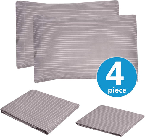 Twin Size Bed Sheets - 4 Piece 1500 Thread Count Fine Brushed Microfiber Deep Pocket Twin Sheet Set Bedding - 1 EXTRA PILLOW CASES, GREAT VALUE, Twin, Pinstripe Gray