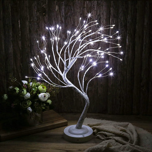 FUCHSUN Led Birch Tree Light Tabletop Bonsai Tree 20 Inches Decorative Fairy Light Artificial Tree Battery Operated Twig Lamp for Party Wedding Holiday Festival Christmas Decoration - White