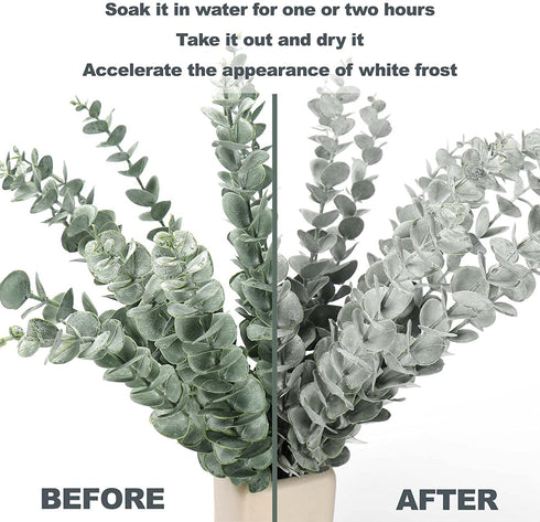 18" Artificial Eucalyptus Stems, Faux Greenery for Coffee Table Decor Farmhouse Home Decor Wedding Decor and Wreath Making Fake Plants Leaves for Hobo Room Decor(Dark Green,24 Stems)