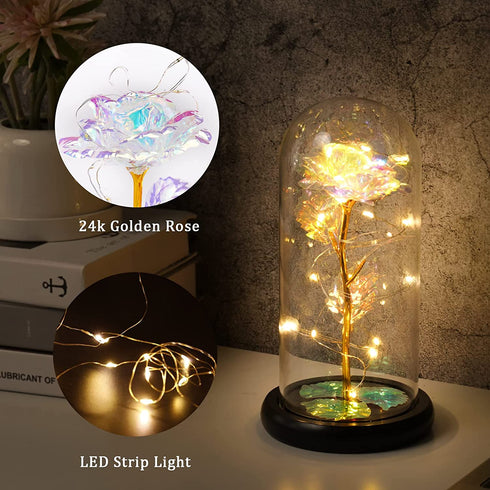 Womens Mom for Mother's Day Artificial Forever Rose in Glass Dome with LED Lights, for mom, Gifts for Valentine's Day Mother's Day Christmas Home Decor