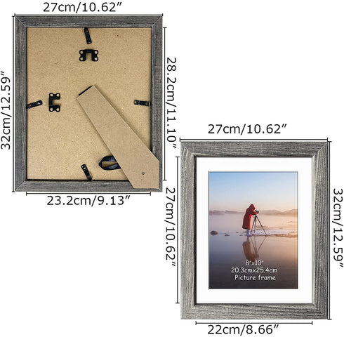 Edenseelake 8x10 Picture Frame Set of 4, Rustic Photo Frame for Tabletop or Wall Decoration, Grey