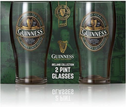 Guinness Green Collection Pint Glasses, 20 ounce, Set of 2 - Beer Glass for Bar and Kitchen