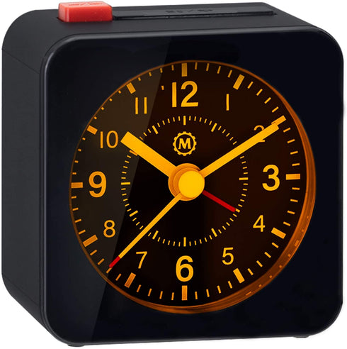 MARATHON Mini Non-Ticking Analog Alarm Clock with Auto Back Light and Snooze Function