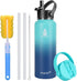 SYACOT 40 oz Stainless Steel Water Bottle, Insulated Double Wall Vacuum Leak Proof Water Flask, Metal Thermo Canteen Mug €”Wide Mouth with 2 Straw Lids(40 oz, Mint/Cobalt)