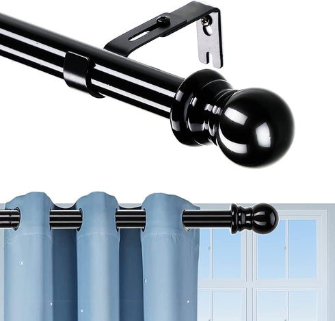 1 inch Black Curtain Rods Set - Stainless Steel Decorative Curtain Rods For Windows,30-56" Heavy Duty Adjustable Curtain Rods for Drapes and Curtains (2 Brackets)