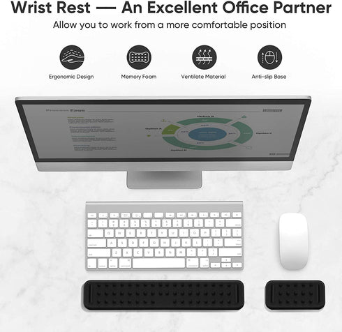 JEDIA Keyboard Wrist Rest, Black Memory Foam Mouse Wrist Rest, Ergonomic Keyboard Wrist Rest Support Pad Easy Typing and Pain Relief for Home, Office, Laptop, Desktop Computer, 2 Packs Medium + Small