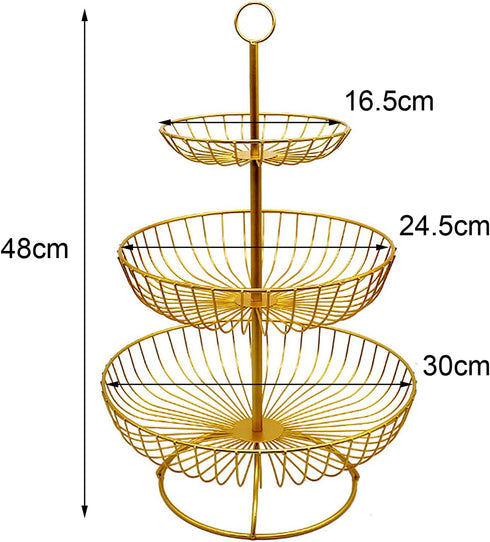 3 Tier Fruit Bowl Fruit Basket Countertop Metal Fruit Stand Holder Detachable and Hangable for Fruits Snacks Vegetables