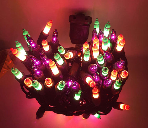 100 Ct Halloween String Light Set, Orange, Green, Purple, Black Cord