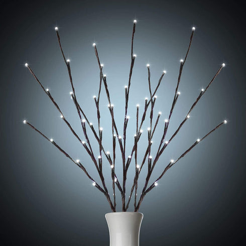 3 Pack Lighted Branches for Vases Plug in - Christmas DIY Twig Pathway Lights with 60 LED Bulbs, Artificial Tree Bendable Xmas Fairy Lights with Stakes for Outdoor Indoor Party Decoration, Pure White