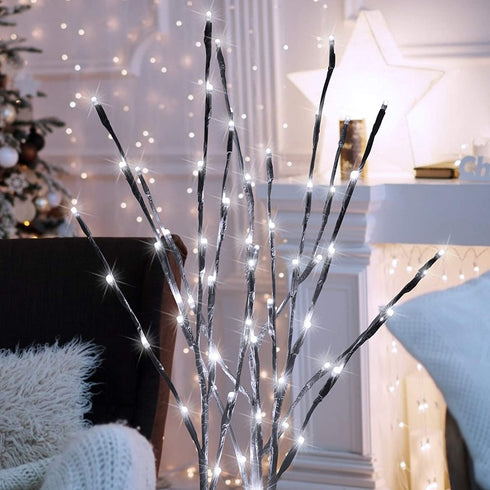3 Pack Lighted Branches for Vases Plug in - Christmas DIY Twig Pathway Lights with 60 LED Bulbs, Artificial Tree Bendable Xmas Fairy Lights with Stakes for Outdoor Indoor Party Decoration, Pure White