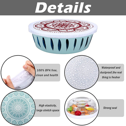 12 Pieces Reusable Bowl Covers Elastic Food Covers Fabric Bowl Covers with 5 Sizes Rustic Cloth Stretchy Dish Covers Washable Food Cover for Bread Proofing Kitchen Container (Mandala Style)