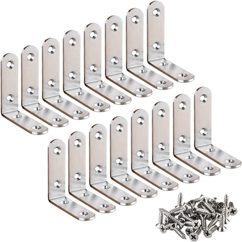 16 PCS Corner Brace L Bracket Heavy Duty 2.5 x 2.5 Inch Stainless Steel 90 Degree Joint Right Angle Corner Brackets with Screws, L-Shaped Metal Fastener for Wood Shelves