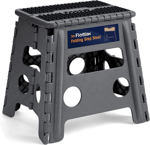 Flottian 13" Folding Step Stool for Adults and Kids Holds Up to 300 lbs ,Non-Slip Folding Stools with Handle, Compact Plastic Foldable Step Stool for Bathroom,Bedroom, Kitchen Gray,1PC